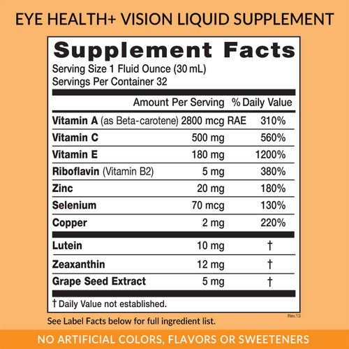 Eniva Eye Health+ Liquid Concentrate, vitamins, minerals, antioxidants, supplement facts, nutrition facts, ingredient facts, direction for use, Product ID 17009