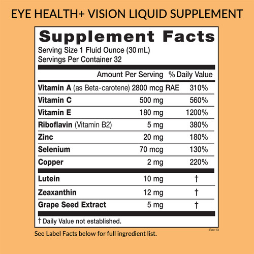 Eniva Eye Health+ Liquid Concentrate, vitamins, minerals, antioxidants, supplement facts, nutrition facts, ingredient facts, direction for use, Product ID 17009