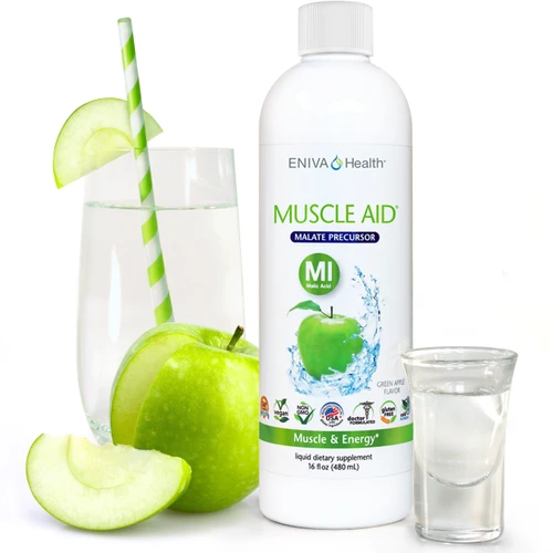 Eniva Muscle Aid, Malic Acid, 16 oz, natural liquid dietary supplement, I serving in cup, Apple Flavor