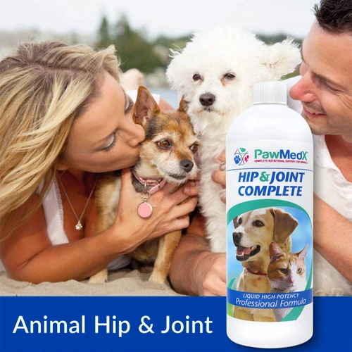 Happy Dog and Happy Dog Owner. PawMedX Hip & Joint Support, 32 oz, joint and bone supplements for dogs and cats, manganese, boron, calcium and magnesium for healthy bone formation and joint flexibility, Product ID 27003