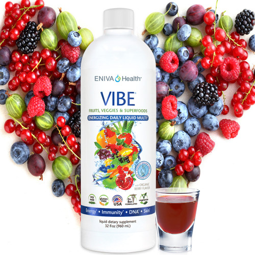 Eniva Health VIBE Fruits, Veggies, Superfoods, Vitamins, Minerals and Antioxidants. Daily liquid multi. Experience vibrant health!