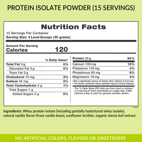 Clean & Natural Whey Protein Isolate, 15 servings, Supplement Facts
