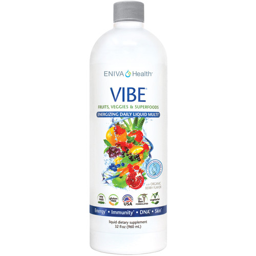 Liquid Daily Multi, Natural Liquid Vitamin, VIBE concentrated liquid daily multivitamins, antioxidants, mineral, vitamins, amino acids, whole food supplement, Full Spectrum nutrition, DNA support, nature based nutraceutical, fast acting, bio-ready liquid design, full spectrum formula, specialized phytonutrients, lasting vibrant health, Cellular Defense Formula, aloe vera extracts, decaffeinated green tea EGCG catechin complex, increased magnesium, enhanced AntiOX Fruit and Vegetable Blend, increased Niacin (Vitamin B3), increased Natural Vitamin D, enhanced Green Tea Combination heart health, high-potency antioxidants, decaffeinated EGCG green tea complex, cellular defense formula, research studies supported, heart-healthy, D-Ribose, CoQ10, L-Carnitine, Malic Acid, Isolated Soly Lecithin, Mixed Tocopherols (family of Vitamin E compounds), 32 oz Liquid Multivitamin