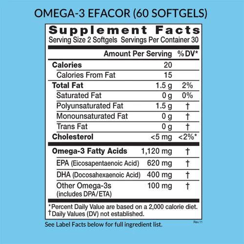 Omega 3 EPA/DHA Efacor, 60 softgels, Supplement Facts