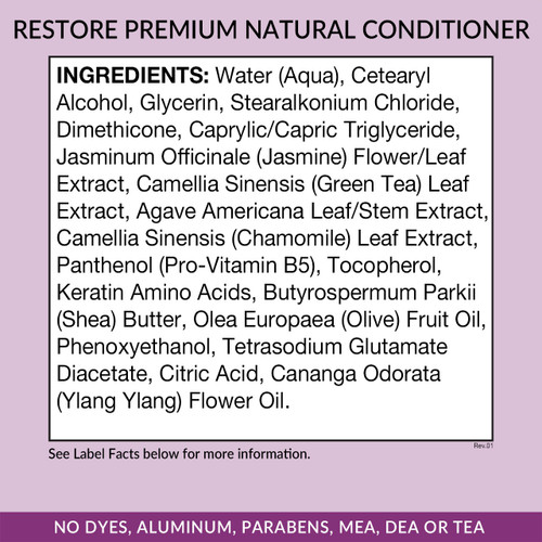 Eniva Restore Premium Natural Conditioner, 12 oz, Ingredients