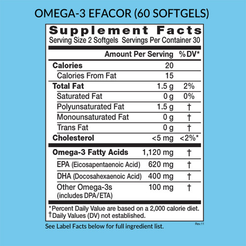 Omega 3 EPA/DHA Efacor, 60 softgels, Supplement Facts