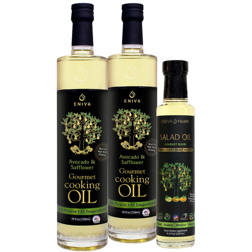 Healthy Cooking Bundle: 2 qty Eniva Heart Healthy Cooking Oils, 1 qty Omega 3-6-9 Salad Oil - 8 oz