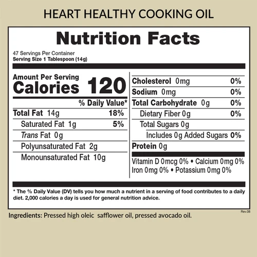 Heart Healthy Cooking Oil Nutrition Facts