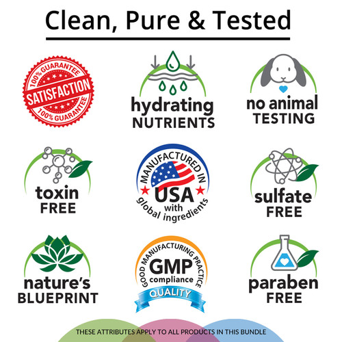 Satisfaction Guarantee, Hydrating Nutrients, No Animal Testing, Toxin Free, Manufactured in USA with Global Ingredients, Sulfate Free, Natures, Blueprint, GMP, Paraben Free