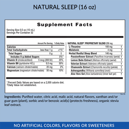 Natural Sleep 16 oz bottle with 32 servings. Supplement Facts