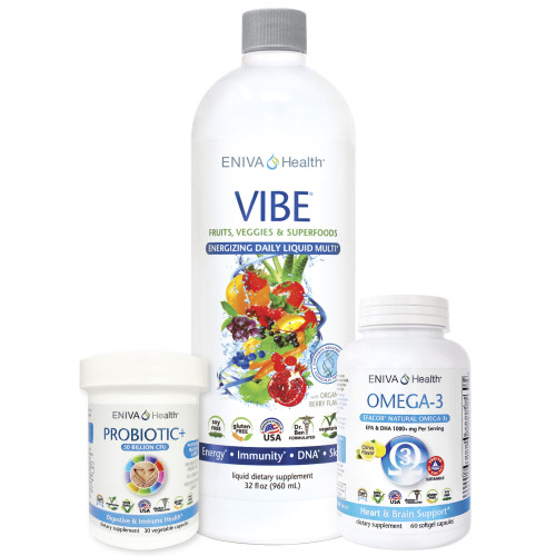 Nutrition Essentials Bundle, Efacor natural omega-3, Vibe Whole body nutrition, and Probiotics plus 50 billion CFU Nutrition Essentials Bundle, Efacor natural omega-3, Vibe Whole body nutrition, and Probiotics plus 50 billion CFU
