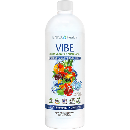 Liquid Daily Multi, Natural Liquid Vitamin, VIBE concentrated liquid daily multivitamins, antioxidants, mineral, vitamins, amino acids, whole food supplement, Full Spectrum nutrition, DNA support, nature based nutraceutical, fast acting, bio-ready liquid design, full spectrum formula, specialized phytonutrients, lasting vibrant health, Cellular Defense Formula, aloe vera extracts, decaffeinated green tea EGCG catechin complex, increased magnesium, enhanced AntiOX Fruit and Vegetable Blend, increased Niacin (Vitamin B3), increased Natural Vitamin D, enhanced Green Tea Combination heart health, high-potency antioxidants, decaffeinated EGCG green tea complex, cellular defense formula, research studies supported, heart-healthy, D-Ribose, CoQ10, L-Carnitine, Malic Acid, Isolated Soly Lecithin, Mixed Tocopherols (family of Vitamin E compounds), 32 oz Liquid Multivitamin
