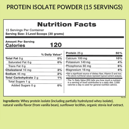 Clean & Natural Whey Protein Isolate, 15 servings, Supplement Facts