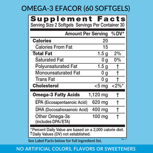 Omega 3 EPA/DHA Efacor, 60 softgels, Supplement Facts