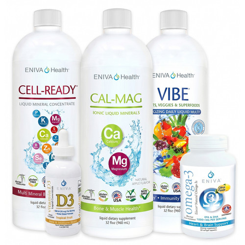Eniva Bone Health* Program - Includes: VIBE Fruits & Veggies Daily Multi, Vitamin D3, Cal-Mag, Cell-Ready Minerals Flavored, Omega-3s 60 count