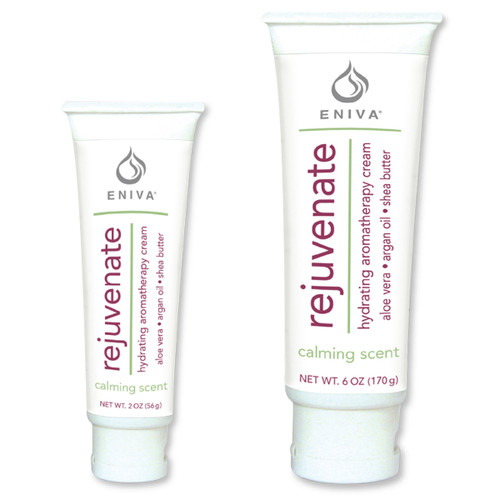 Eniva Rejuvenate Natural Therapy Cream, Calming Scent, is an anti-aging skin cream, Available in 2 sizes: 2 oz and 6 oz, penetrating exotic oils, nutrient-rich botanicals, promote strength, tone and elasticity, silky and smooth skin, Specialized "youth code" ingredients support skin health, moisture therapy, powerful antioxidants* Jojoba Oil, Avocado Oil, Moroccan Argan Oil, Tea Tree Oil, Bergamot Oil, Shea Butter, Green Tea, Vitamin E, Safety Promise, No Parabens, No Phthalates, No MEA, TEA or DEA, No Glycols or Aluminum, No SLS or other sulfates, No Dyes or Artificial Fragrances, Product ID 530123 (2 oz) / 530124 (6 oz)