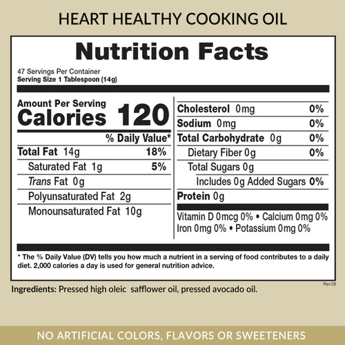 Omega 9 Heart Healthy Cooking Oil, 24 oz, Nutrition Facts