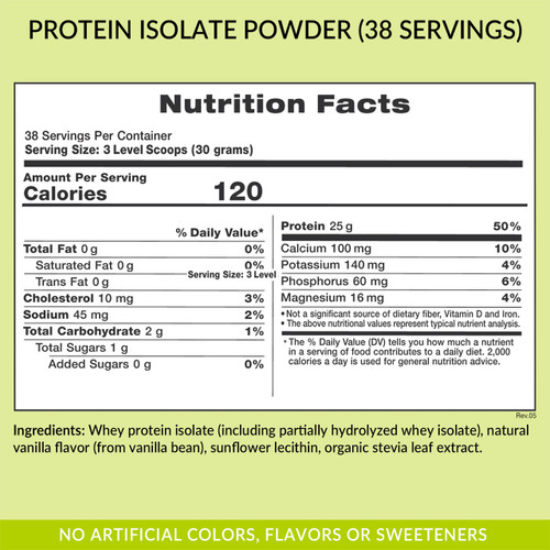 Clean & Natural Whey Protein Isolate, 38 servings, Supplement Facts