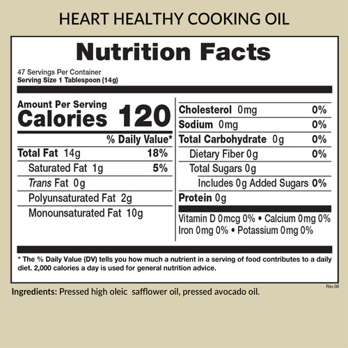 Omega 9 Heart Healthy Cooking Oil, 24 oz, Nutrition Facts