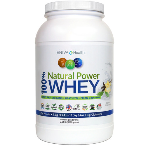 Eniva Natural Power 100% Whey Protein, 38 Servings, Soy Free, Gluten Free, Isolate Primary Source, Whey Concentrate, Hydrolyzed Whey Peptides, 38 servings, 25 grams protein per serving, Vanilla Flavor, Hormone Free, Antibiotic Free, 99% Lactose Free, No Gluten, Product ID 7301B