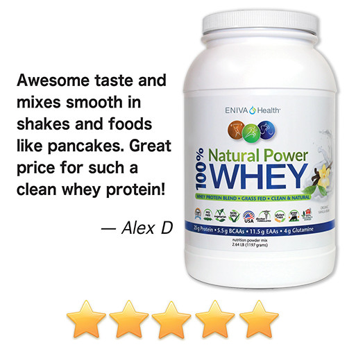 Eniva Natural Power 100% Whey Protein review, Awesome taste and mixes smooth in shakes and foods like pancakes. Great price for such a clean whey protein