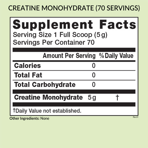 Creatine Monohydrate 70 Servings ID 7308, Muscle Strength & Performance*, Micronized for Better Mixing, Supplement Facts, Doctor Formulated, Gluten Free, Vegan, Ingredients Panel