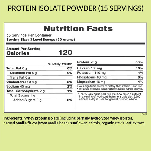 Clean & Natural Whey Protein Isolate, 15 servings, Supplement Facts