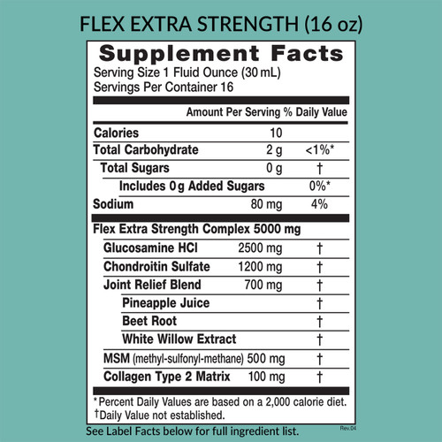 Eniva Full Spectrum Flex ES Liquid Glucosamine Joint Support, 16 oz, Supplement facts,  Nutrition Facts, Ingredient Facts