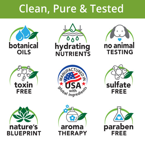 Botanical Oils, Hydrating Nutrients, No Animal Testing, Toxin Free, Manufactured in USA with Global Ingredients, Sulfate Free, Nature's Blueprint, Aroma Therapy, Paraben Free
