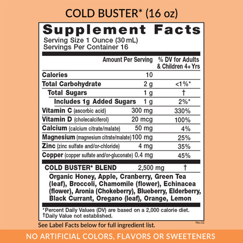 Eniva Liquid Cold Buster, 16 oz, Supplement Facts