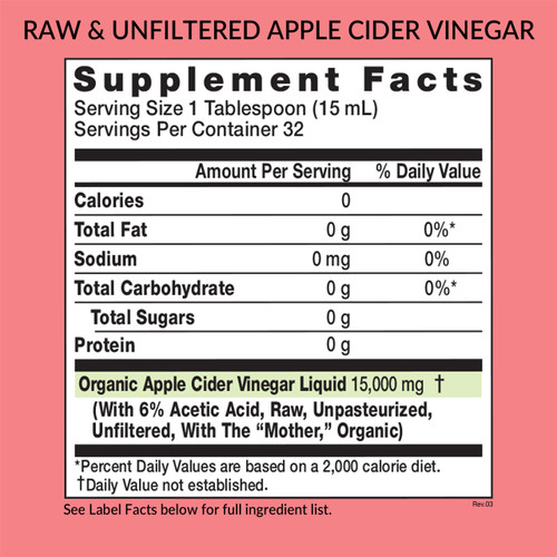 Apple Cider Vinegar, 100% Organic, with The Mother, Supplement Facts