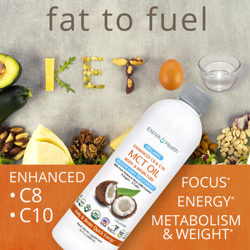Organic MCT Oil, fat to fuel, enhanced c8 & c10, focus*, energy*, metabolism & weight*