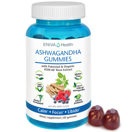 Eniva Ashwagandha Gummies, Vegan, USDA Organic KSM-66 Ashwagandha Root Extract with clinical studies to support Brain Function, Relaxation, Calm, Focus, Sexual Libido and Energy,* 60 count, ID 14020
