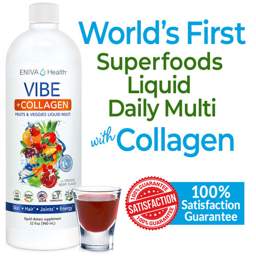 World's First Superfoods Liquid Daily Multi with Collagen, Satisfaction Guaranteed, VIBE + Collagen Liquid Daily Multi, 32 oz, ID 27060