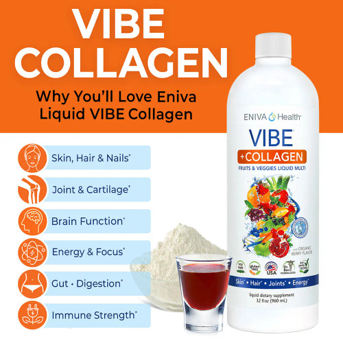 VIBE + Collagen Liquid Daily Multi, Superfoods, with Collagen, Joint, Hair, Skin, Energy, 32 oz, ID 27060