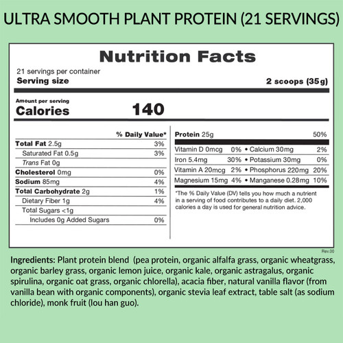 Ultra Smooth Plant Protein (21 Servings) Nutrition Facts