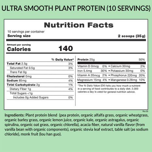 Ultra Smooth Plant Protein (10 Servings) Nutrition Facts