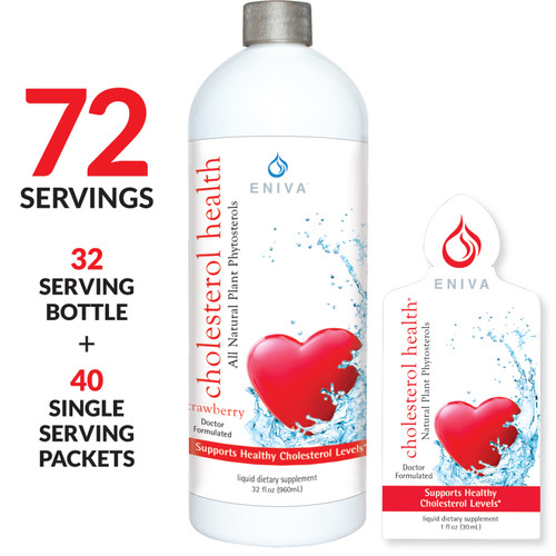 Eniva® Cholesterol Health Liquid Plant Phytosterols, 32 oz bottle, 1 oz single-serve packets, Bottle & 2 Boxes, natural solution supports healthy cholesterol levels,**block LDL cholesterol,  lower triglycerides, weight management, plant phytosterols, limit fat and calories, fat control,* Product ID 11108, 1109, 32005