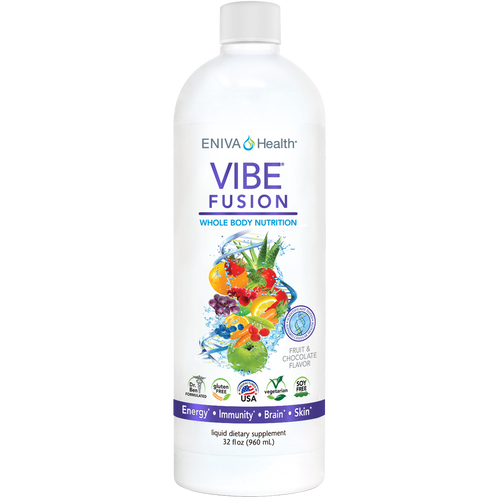 Eniva VIBE Fusion, a liquid daily multivitamin of whole food with a delicious taste! 32 oz, concentrated antioxidants, minerals, vitamins, fruits, vegetables, green tea EGCG green tea catechin complex, organic dark chocolate and cocoa, amino acids, phytonutrients, whole food nutraceutical, Full Spectrum nutrition, DNA support, Trans-resveratrol, Product ID 27033