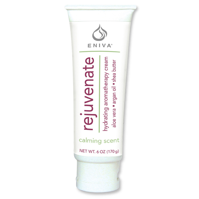 Eniva Rejuvenate Natural Therapy Cream, Calming Scent, is an anti-aging skin cream in 6 oz, penetrating exotic oils, nutrient-rich botanicals, promote strength, tone and elasticity, silky and smooth skin, Specialized "youth code" ingredients support skin health, moisture therapy, powerful antioxidants* Jojoba Oil, Avocado Oil, Moroccan Argan Oil, Tea Tree Oil, Bergamot Oil, Shea Butter, Green Tea, Vitamin E, Safety Promise, No Parabens, No Phthalates, No MEA, TEA or DEA, No Glycols or Aluminum, No SLS or other sulfates, No Dyes or Artificial Fragrances, Product ID 530124
