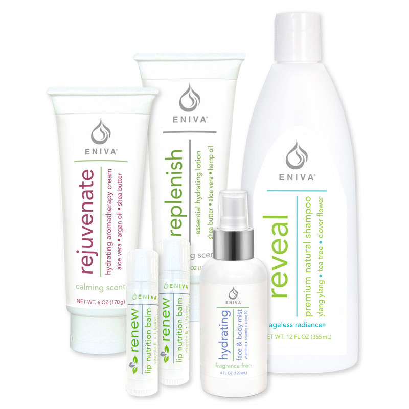 Skin Care Bundle with Rejuvenate Cream, Replenish Lotion, Reveal Shampoo, Nourishing Face & Body Spray, Lip Nutrition Balm