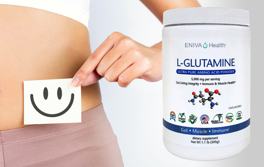  L-glutamine next to a drawing of a happy face
            