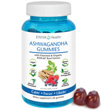 Eniva Ashwagandha Gummies, Vegan, Non GMO, USDA Organic KSM-66 Ashwagandha Root Extract with clinical studies to support Brain Function, Relaxation, Calm, Focus, Sexual Libido and Energy,* 60 count, ID 14020