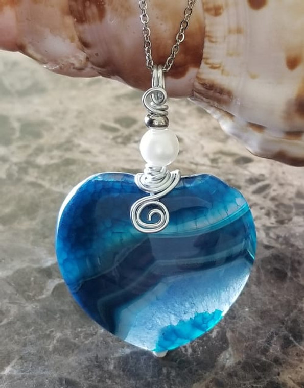 Blue Sea Waves Heart Necklace #301