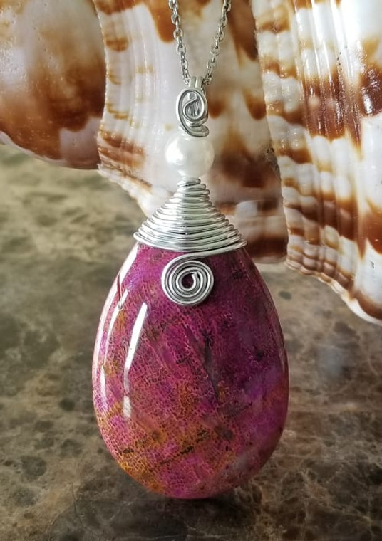 Fossil Coral Teardrop Necklace #285