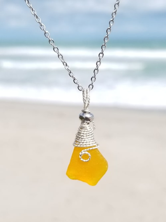 Orange Sea Glass Necklace #218