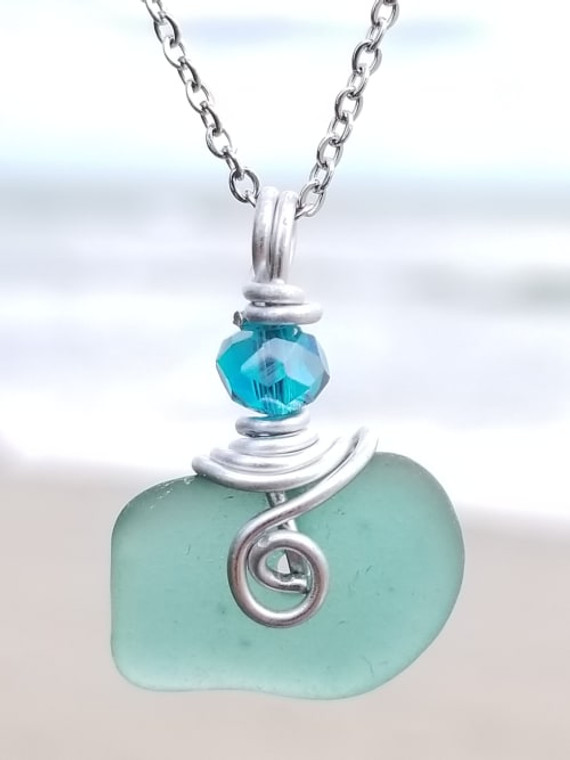 Teal Sea Glass Necklace #166