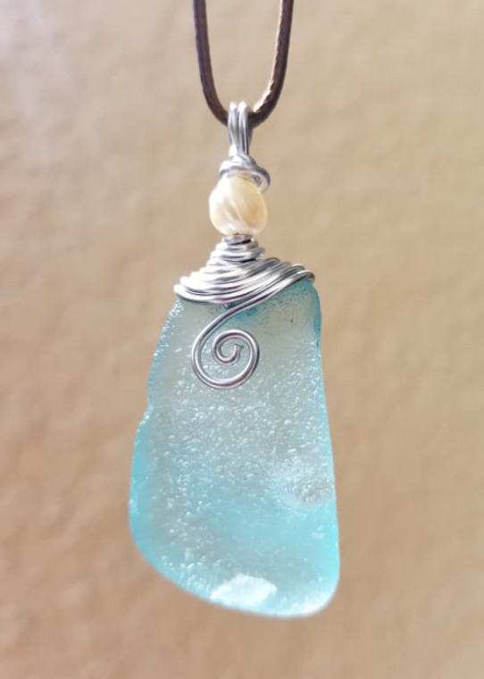 Large Aqua Blue Sea Glass Necklace