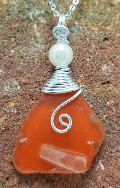 Authentic Orange Sea Glass Necklace #132