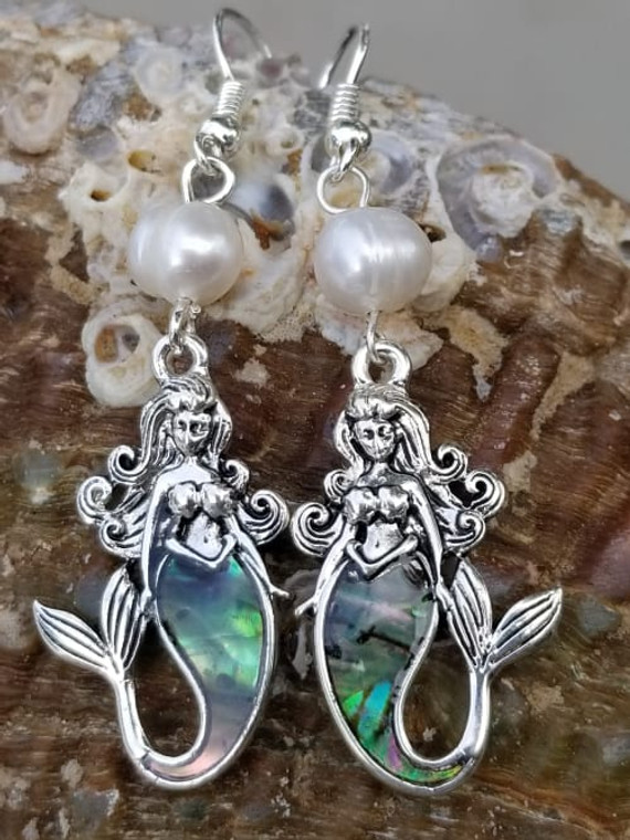 Abalone & Pearl Mermaid Earrings #634